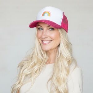 Hot Pink White Rainbow Trucker SnapBack Hat